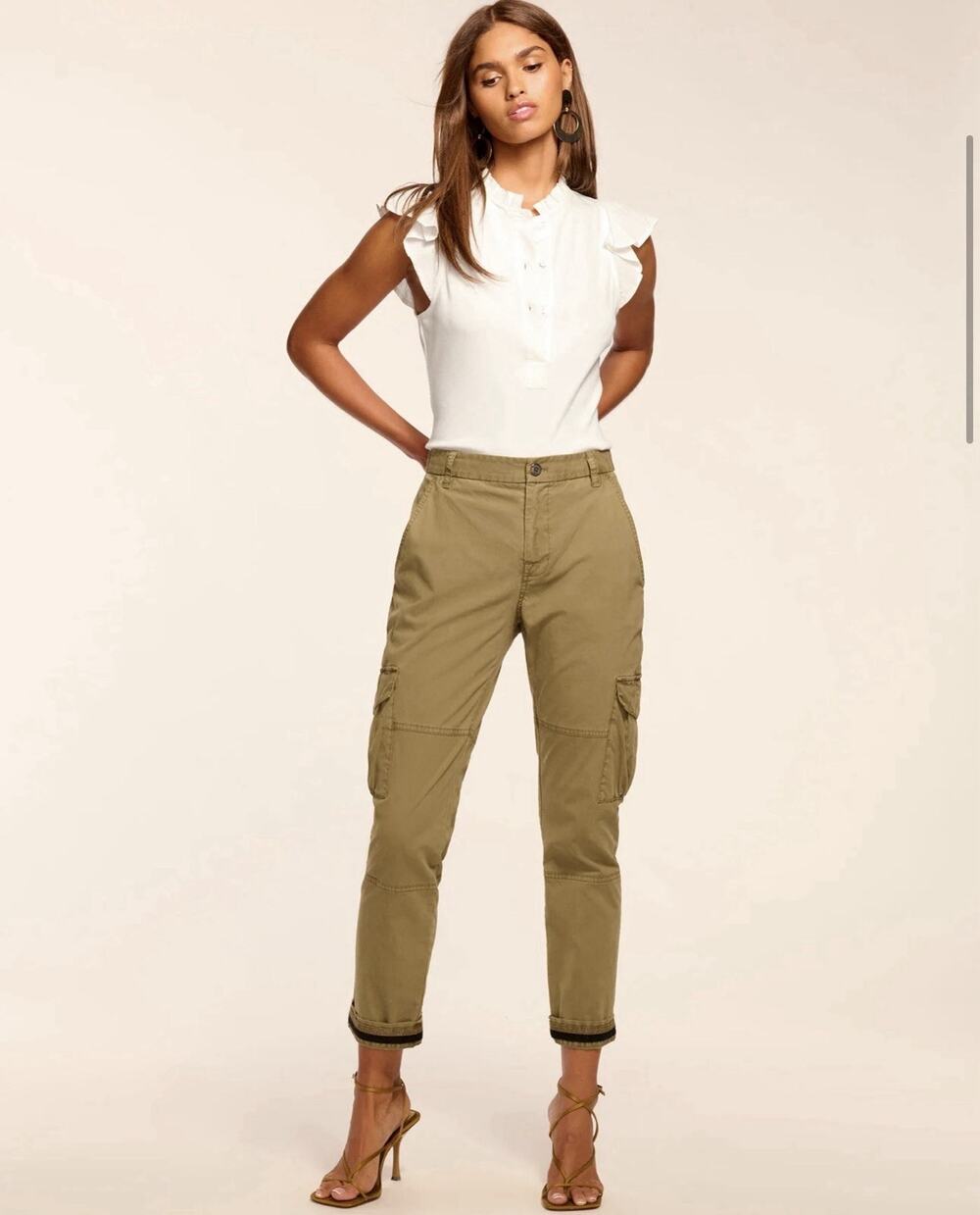 NWT Ramy Brook Isabelle Canvas Ankle Length Pant size 2 Safari Green